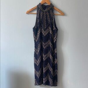Elegant Navy and Silver Halter Dress